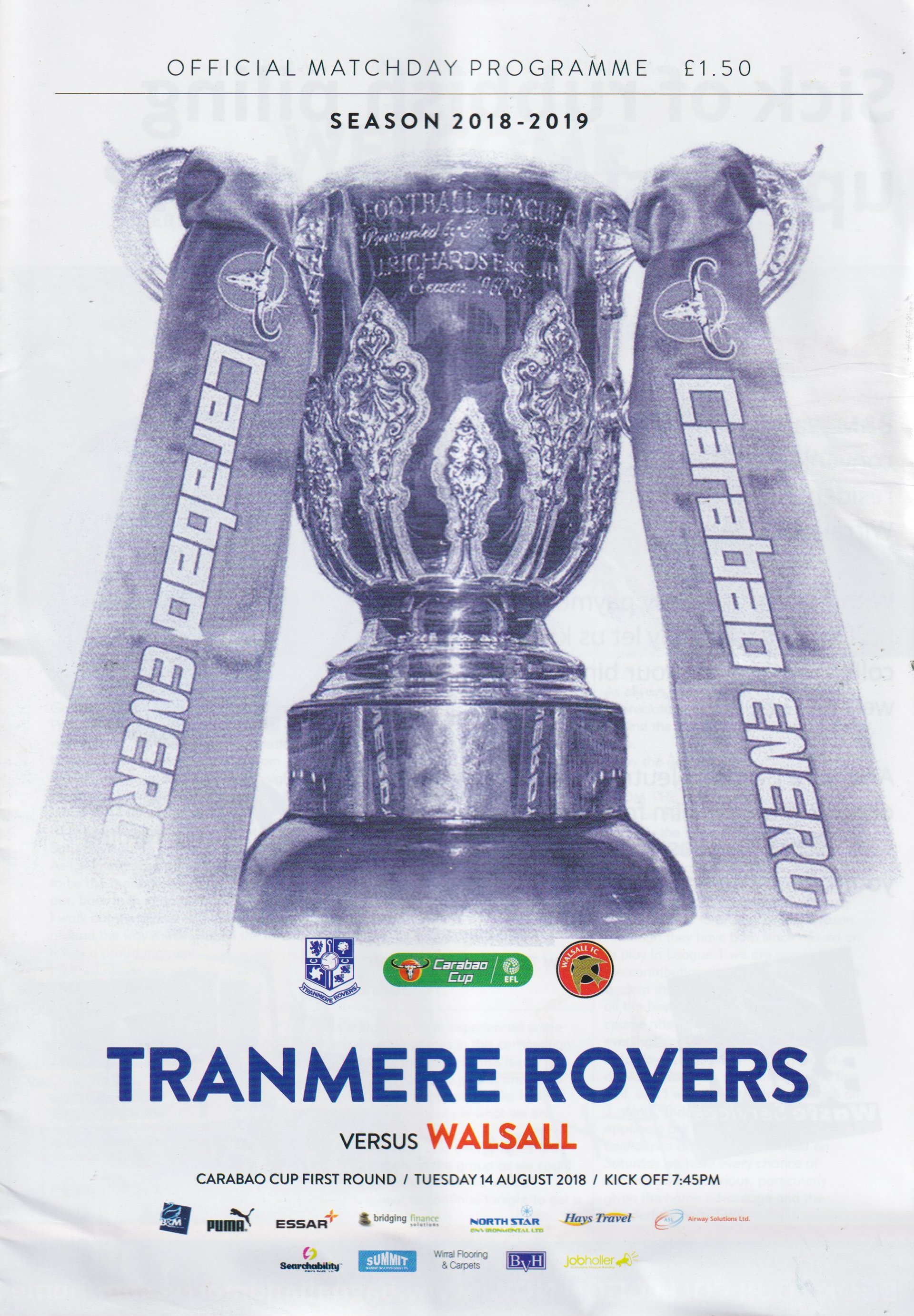 Tranmere Rovers v Walsall match programme